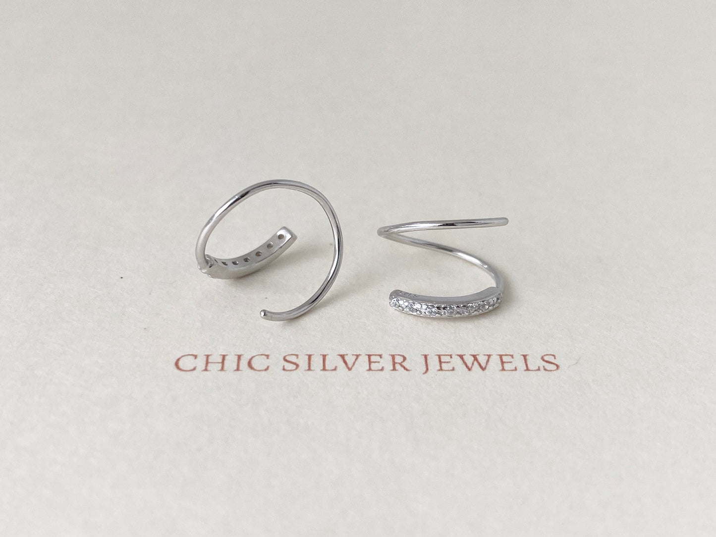 CZ Double Hoop Earrings, Sterling Silver Earrings, Only 1 Piercing Needed, Fake Double Piercing, Faux Piercing