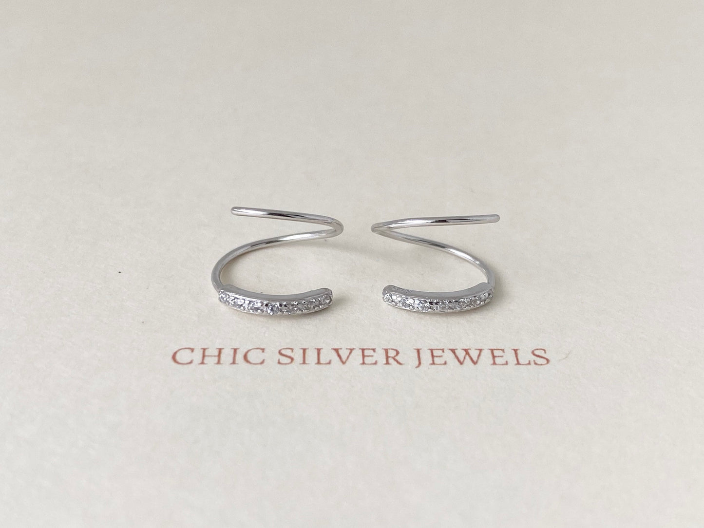 CZ Double Hoop Earrings, Sterling Silver Earrings, Only 1 Piercing Needed, Fake Double Piercing, Faux Piercing