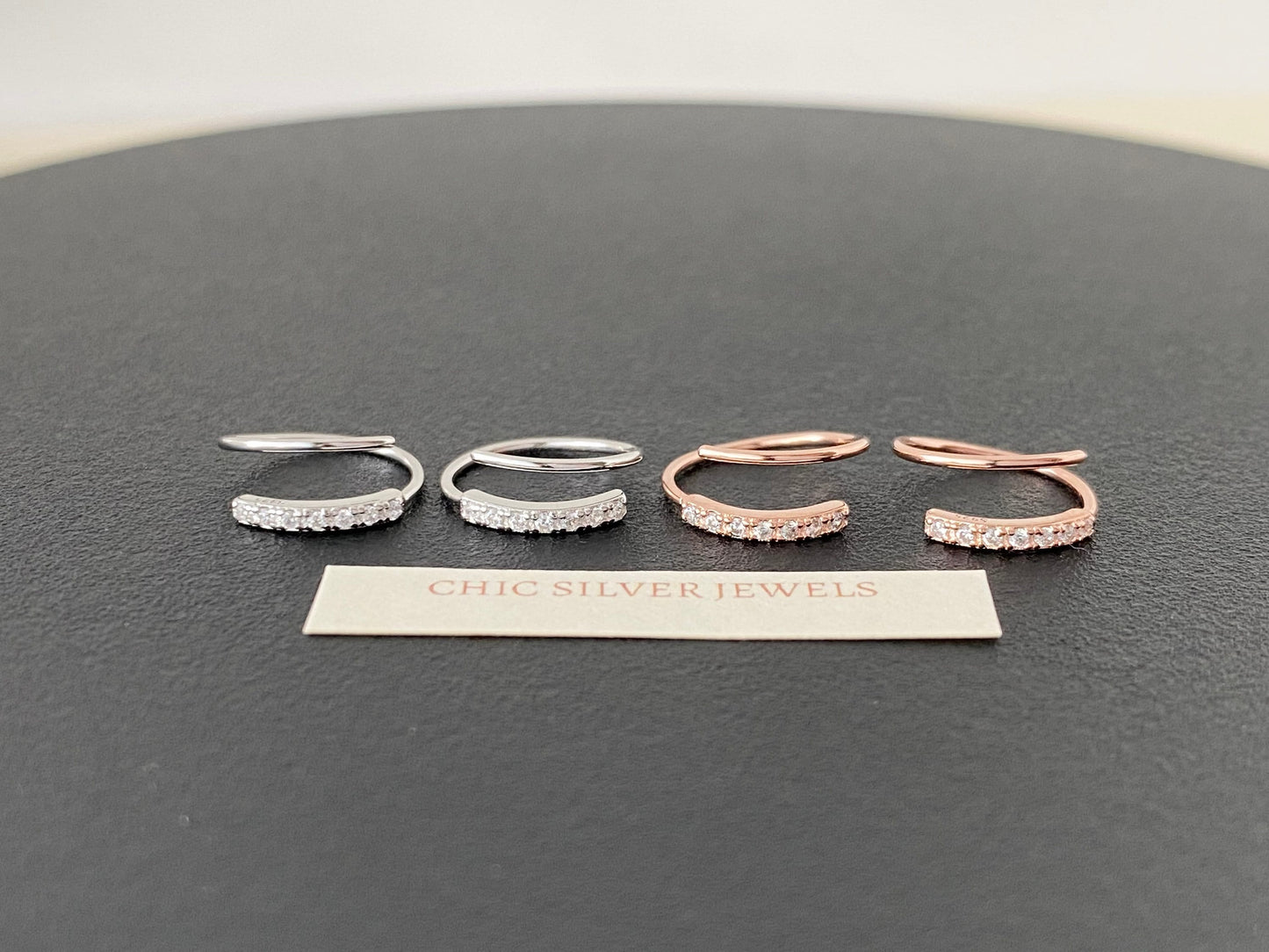 CZ Double Hoop Earrings, Sterling Silver Earrings, Only 1 Piercing Needed, Fake Double Piercing, Faux Piercing