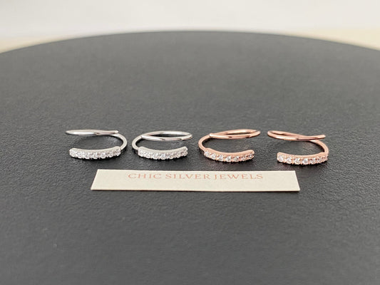 CZ Double Hoop Earrings, Sterling Silver Earrings, Only 1 Piercing Needed, Fake Double Piercing, Faux Piercing