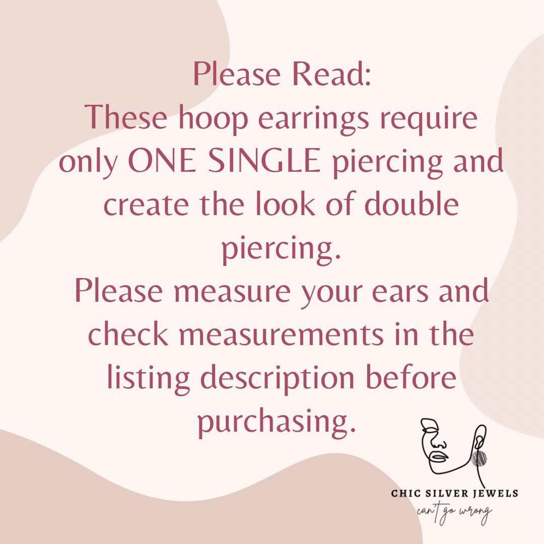 Double Hoop Earrings, Sterling Silver Earrings, Only 1 Piercing Needed, Fake Double Piercing, Faux Piercing